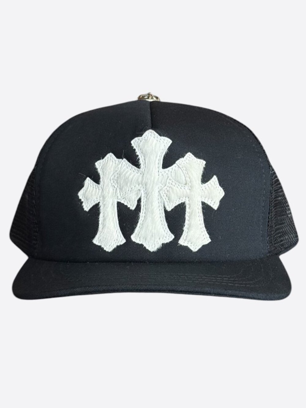 Chrome Hearts Black & White Ponyhair Triple Cross Patch Hat